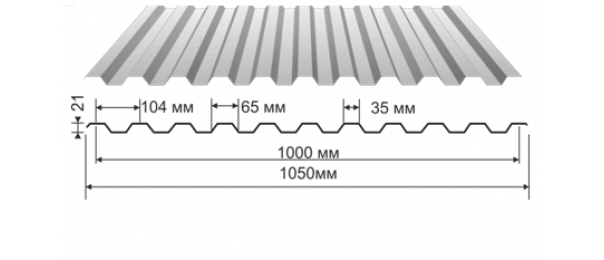 Профнастил оцинкованный С-21 1050x2000 (эконом) купить недорого в Сосновке